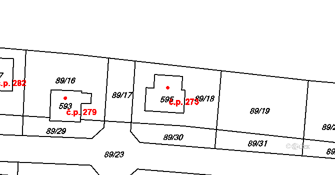 Kozojedy 273 na parcele st. 595 v KÚ Kozojedy u Kostelce nad Černými Lesy, Katastrální mapa