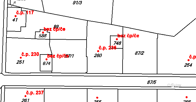 Hrochův Týnec 236 na parcele st. 260 v KÚ Hrochův Týnec, Katastrální mapa