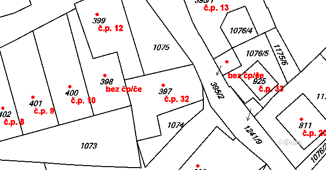 Košumberk 32, Luže na parcele st. 397 v KÚ Luže, Katastrální mapa