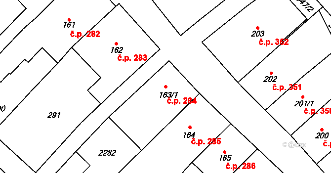 Králíky 284 na parcele st. 163/1 v KÚ Králíky, Katastrální mapa