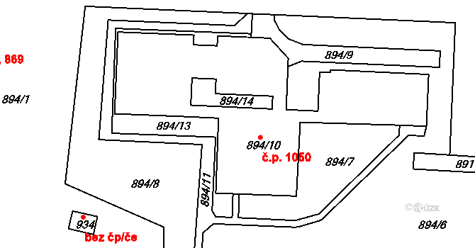 Nýřany 1050 na parcele st. 894/10 v KÚ Nýřany, Katastrální mapa