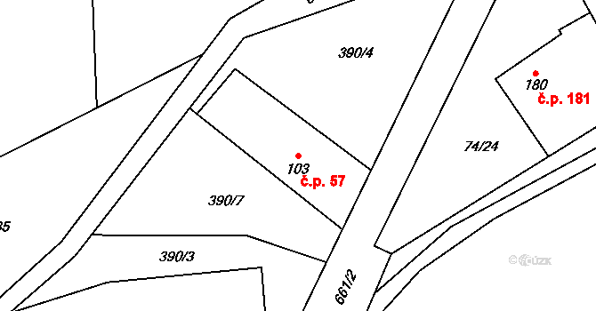 Dřetovice 57 na parcele st. 103 v KÚ Dřetovice, Katastrální mapa