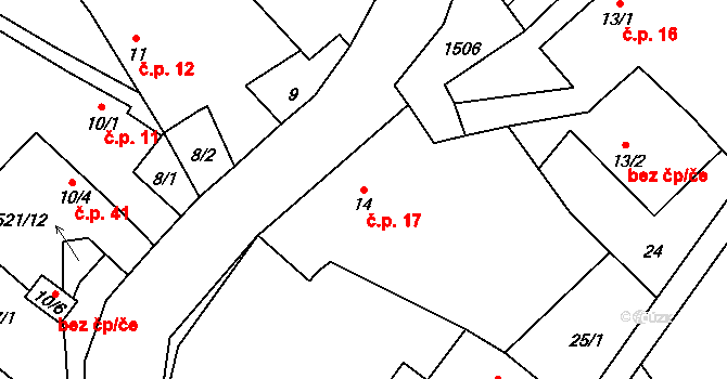 Rybova Lhota 17, Skalice na parcele st. 14 v KÚ Rybova Lhota, Katastrální mapa
