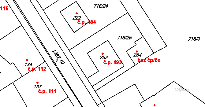 Hrádek 193 na parcele st. 252 v KÚ Hrádek u Sušice, Katastrální mapa