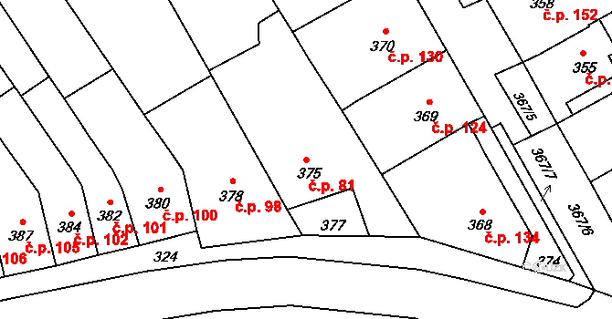 Jestřebí 81, Rájec-Jestřebí na parcele st. 375 v KÚ Jestřebí, Katastrální mapa