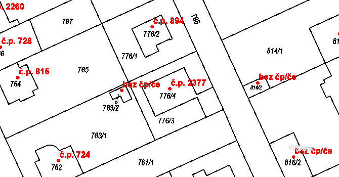 Chodov 2377, Praha na parcele st. 776/4 v KÚ Chodov, Katastrální mapa