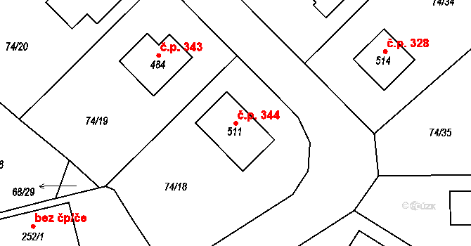Broumy 344 na parcele st. 511 v KÚ Broumy, Katastrální mapa