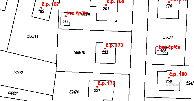 Vlčovice 173, Kopřivnice na parcele st. 235 v KÚ Vlčovice, Katastrální mapa