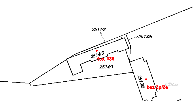 Štramberk 136 na parcele st. 2514/3 v KÚ Štramberk, Katastrální mapa