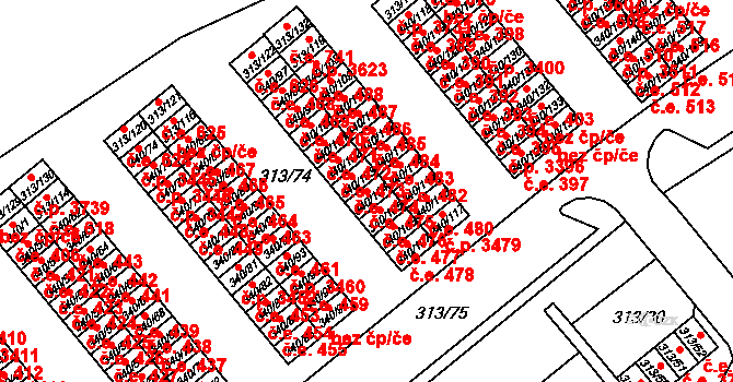 Vyškov-Předměstí 475, Vyškov na parcele st. 340/104 v KÚ Vyškov, Katastrální mapa