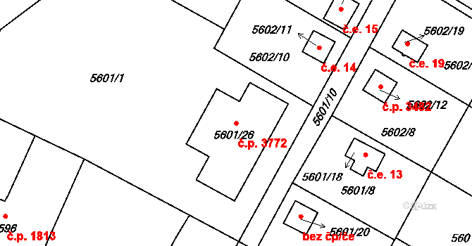 Frýdek 3772, Frýdek-Místek na parcele st. 5601/26 v KÚ Frýdek, Katastrální mapa