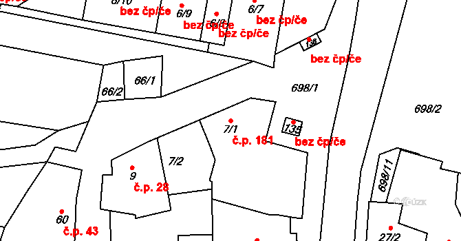 Poplze 181, Libochovice na parcele st. 7/1 v KÚ Poplze, Katastrální mapa