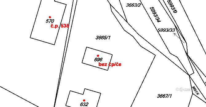 Kamenice 95058613 na parcele st. 696 v KÚ Kamenice u Jihlavy, Katastrální mapa
