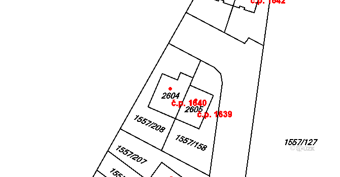 Rosice 1640 na parcele st. 2604 v KÚ Rosice u Brna, Katastrální mapa