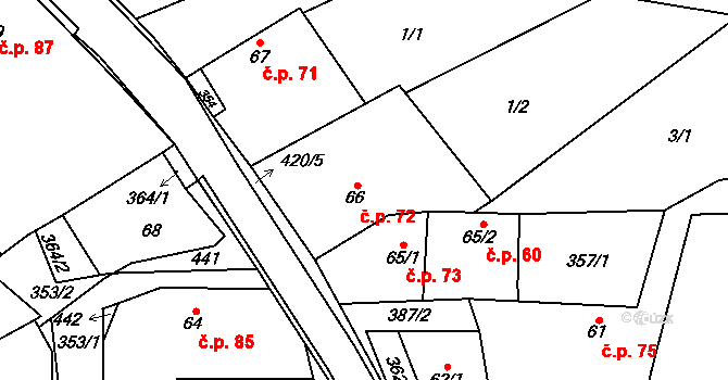 Klokočovská Lhotka 72, Klokočov na parcele st. 66 v KÚ Klokočov, Katastrální mapa
