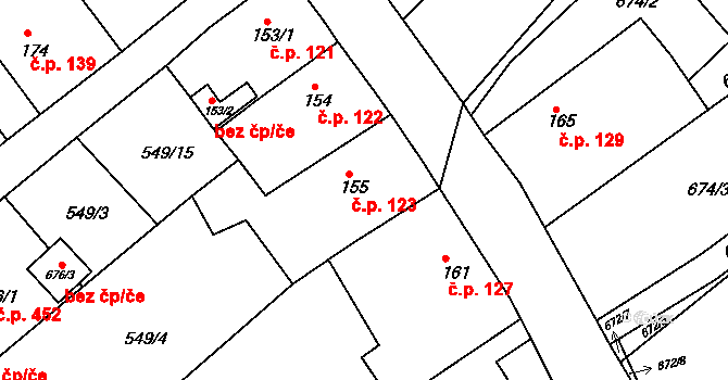 Šťáhlavy 123 na parcele st. 155 v KÚ Šťáhlavy, Katastrální mapa
