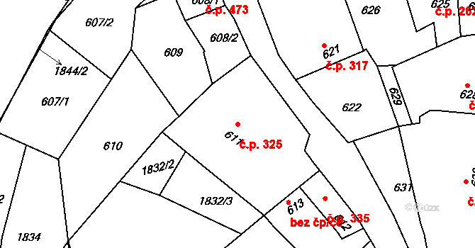 Klobouky u Brna 325 na parcele st. 611 v KÚ Klobouky u Brna, Katastrální mapa