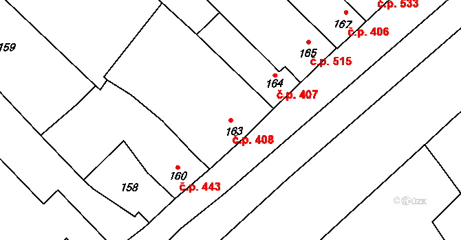 Bedihošť 408 na parcele st. 163 v KÚ Bedihošť, Katastrální mapa