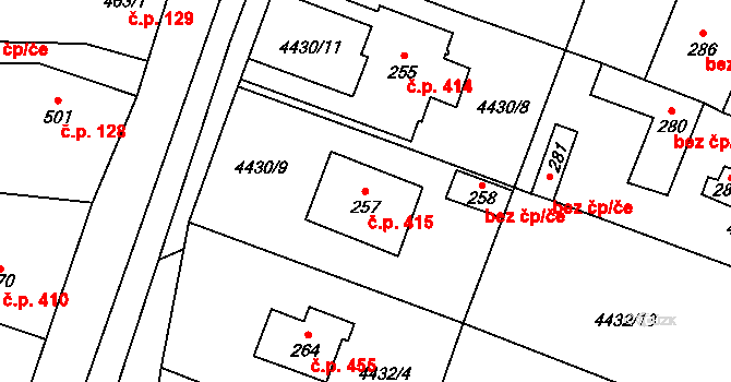 Míšovice 415, Hostěradice na parcele st. 257 v KÚ Míšovice, Katastrální mapa