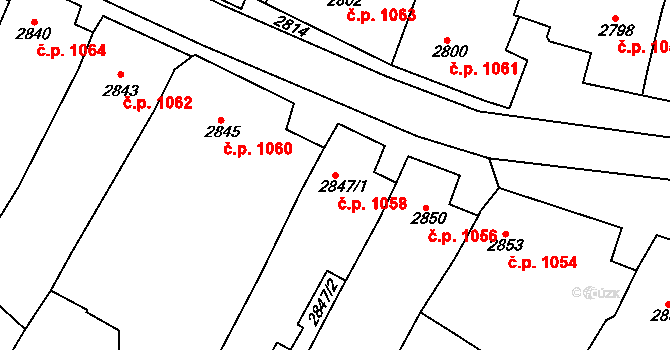 Rakšice 1058, Moravský Krumlov na parcele st. 2847/1 v KÚ Moravský Krumlov, Katastrální mapa