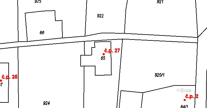 Rožany 27, Šluknov na parcele st. 65 v KÚ Rožany, Katastrální mapa