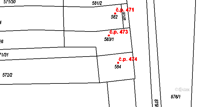 Tovačov I-Město 473, Tovačov na parcele st. 583/1 v KÚ Tovačov, Katastrální mapa