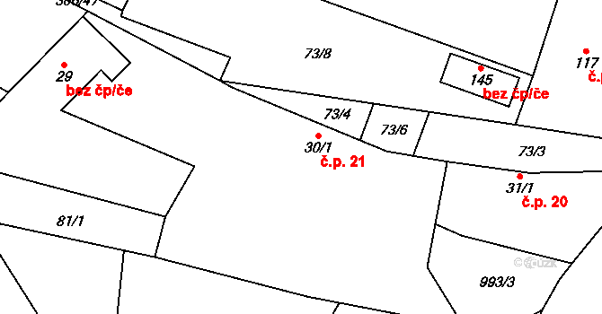 Hraběšín 21 na parcele st. 30/1 v KÚ Hraběšín, Katastrální mapa