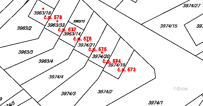 Žižkov 574, Kutná Hora na parcele st. 3974/20 v KÚ Kutná Hora, Katastrální mapa
