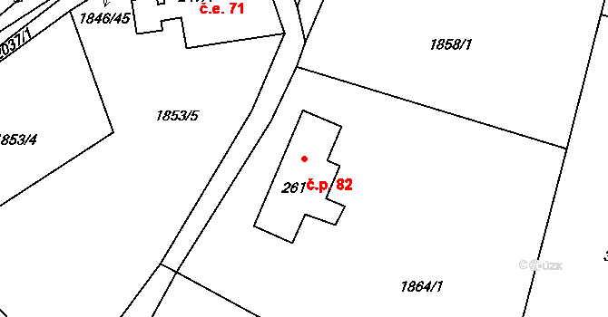 Huntířov 82, Skuhrov na parcele st. 261 v KÚ Skuhrov u Železného Brodu, Katastrální mapa