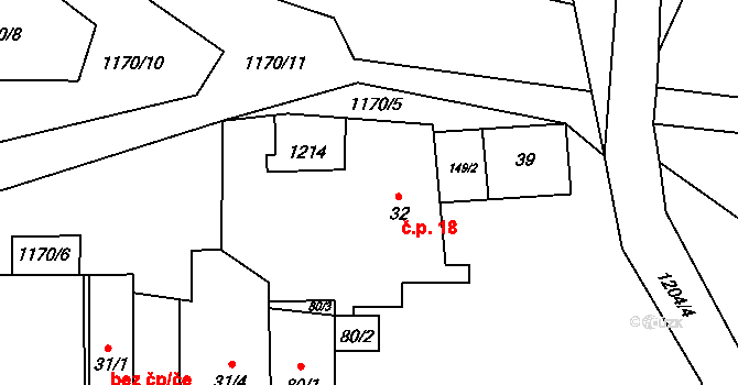 Suchá 18 na parcele st. 32 v KÚ Suchá u Jihlavy, Katastrální mapa
