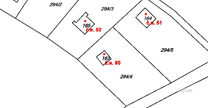Vonoklasy 50 na parcele st. 163 v KÚ Vonoklasy, Katastrální mapa