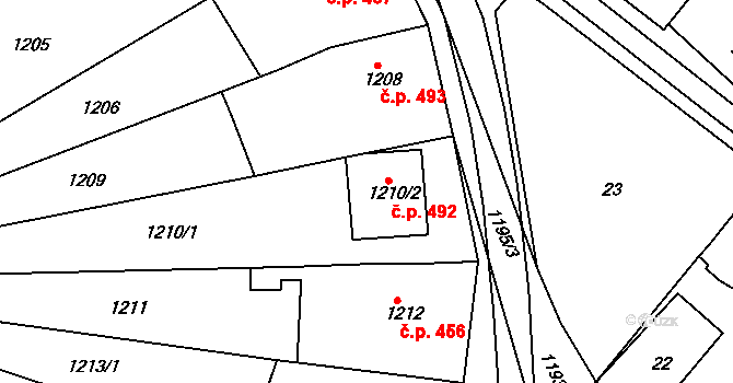 Svatobořice 492, Svatobořice-Mistřín na parcele st. 1210/2 v KÚ Svatobořice, Katastrální mapa