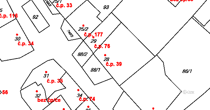 Ježkovice 39 na parcele st. 28 v KÚ Ježkovice na Moravě, Katastrální mapa