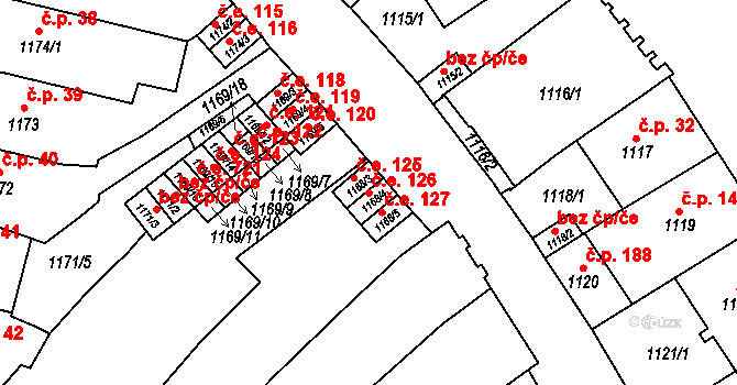 Vyškov-Město 126, Vyškov na parcele st. 1168/4 v KÚ Vyškov, Katastrální mapa