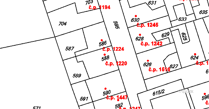 Kročehlavy 1220, Kladno na parcele st. 588 v KÚ Kročehlavy, Katastrální mapa