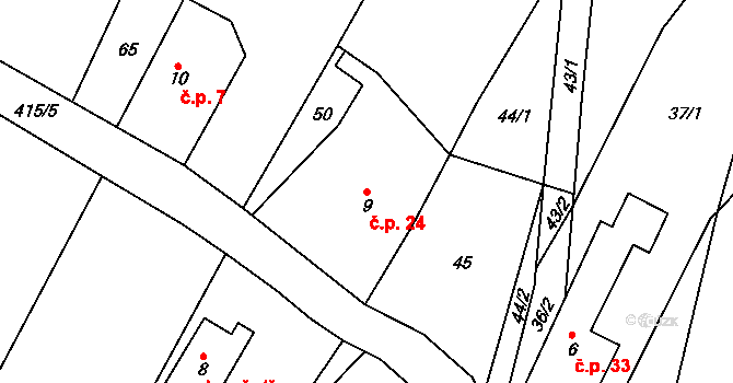 Želechy 24, Lomnice nad Popelkou na parcele st. 9 v KÚ Želechy, Katastrální mapa