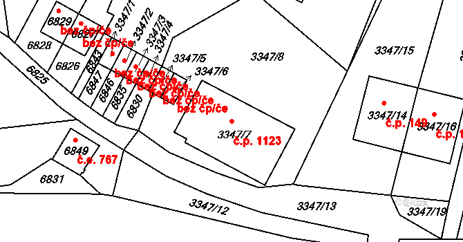 Mikulov 1123 na parcele st. 3347/7 v KÚ Mikulov na Moravě, Katastrální mapa