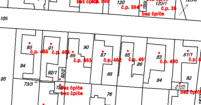 Kosmonosy 462 na parcele st. 87 v KÚ Kosmonosy, Katastrální mapa