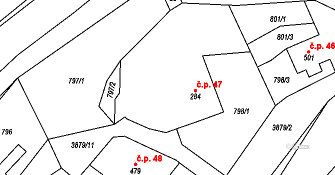 Opatov 47 na parcele st. 284 v KÚ Opatov v Čechách, Katastrální mapa