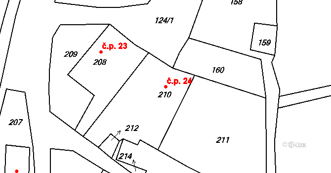 Olešná 24 na parcele st. 210 v KÚ Olešná u Hořovic, Katastrální mapa