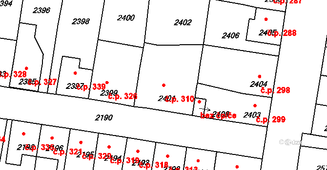 Mimoň I 310, Mimoň na parcele st. 2401 v KÚ Mimoň, Katastrální mapa