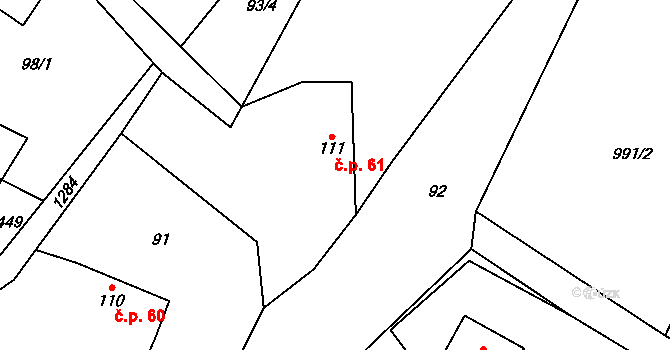 Vojice 61, Podhorní Újezd a Vojice na parcele st. 111 v KÚ Vojice, Katastrální mapa