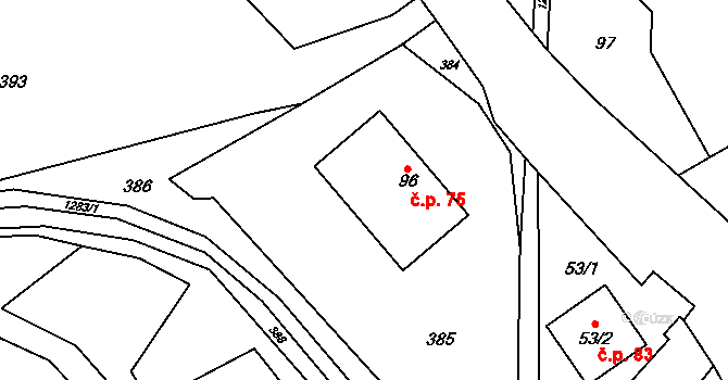 Bohdalov 75, Městečko Trnávka na parcele st. 96 v KÚ Bohdalov u Městečka Trnávky, Katastrální mapa