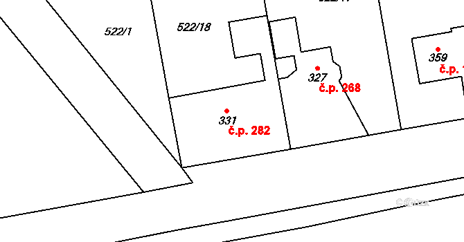Dymokury 282 na parcele st. 331 v KÚ Dymokury, Katastrální mapa