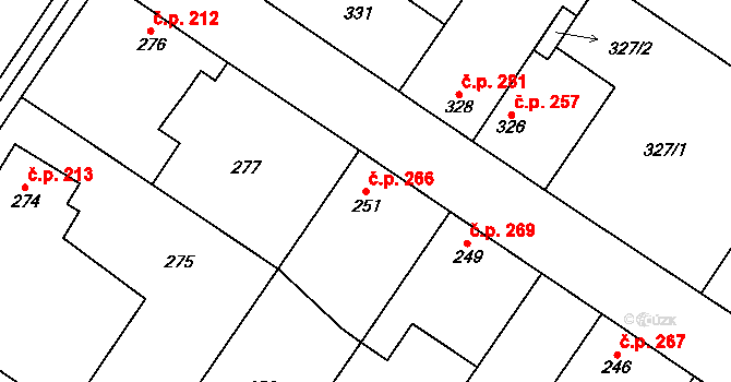 Kostomlaty nad Labem 266 na parcele st. 251 v KÚ Kostomlaty nad Labem, Katastrální mapa