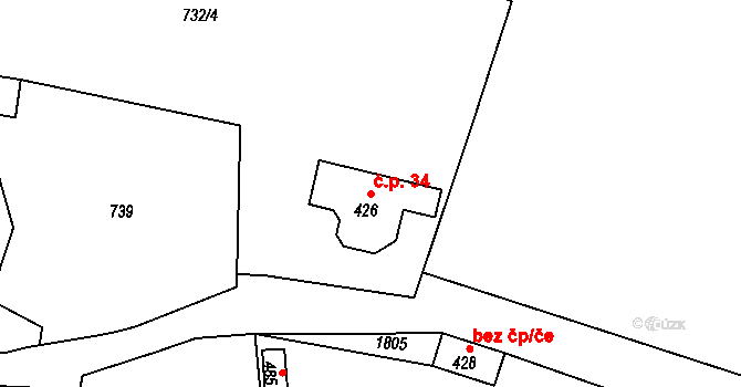 Lnáře 34 na parcele st. 426 v KÚ Lnáře, Katastrální mapa