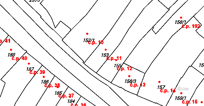 Jejkov 11, Třebíč na parcele st. 153 v KÚ Třebíč, Katastrální mapa