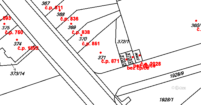Trnovany 871, Teplice na parcele st. 371 v KÚ Teplice-Trnovany, Katastrální mapa