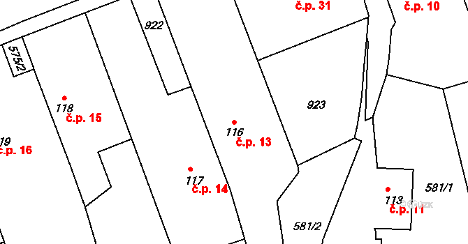 Michnovka 13, Kratonohy na parcele st. 116 v KÚ Michnovka, Katastrální mapa