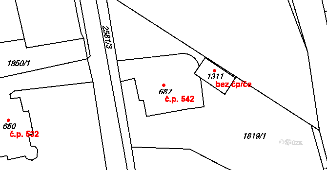 Česká Kamenice 542 na parcele st. 687 v KÚ Česká Kamenice, Katastrální mapa